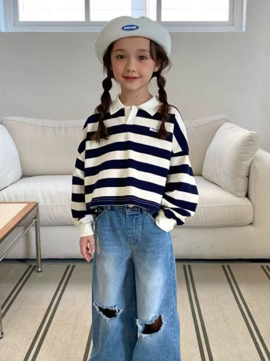 翻領扣鈕間條上衣🧸