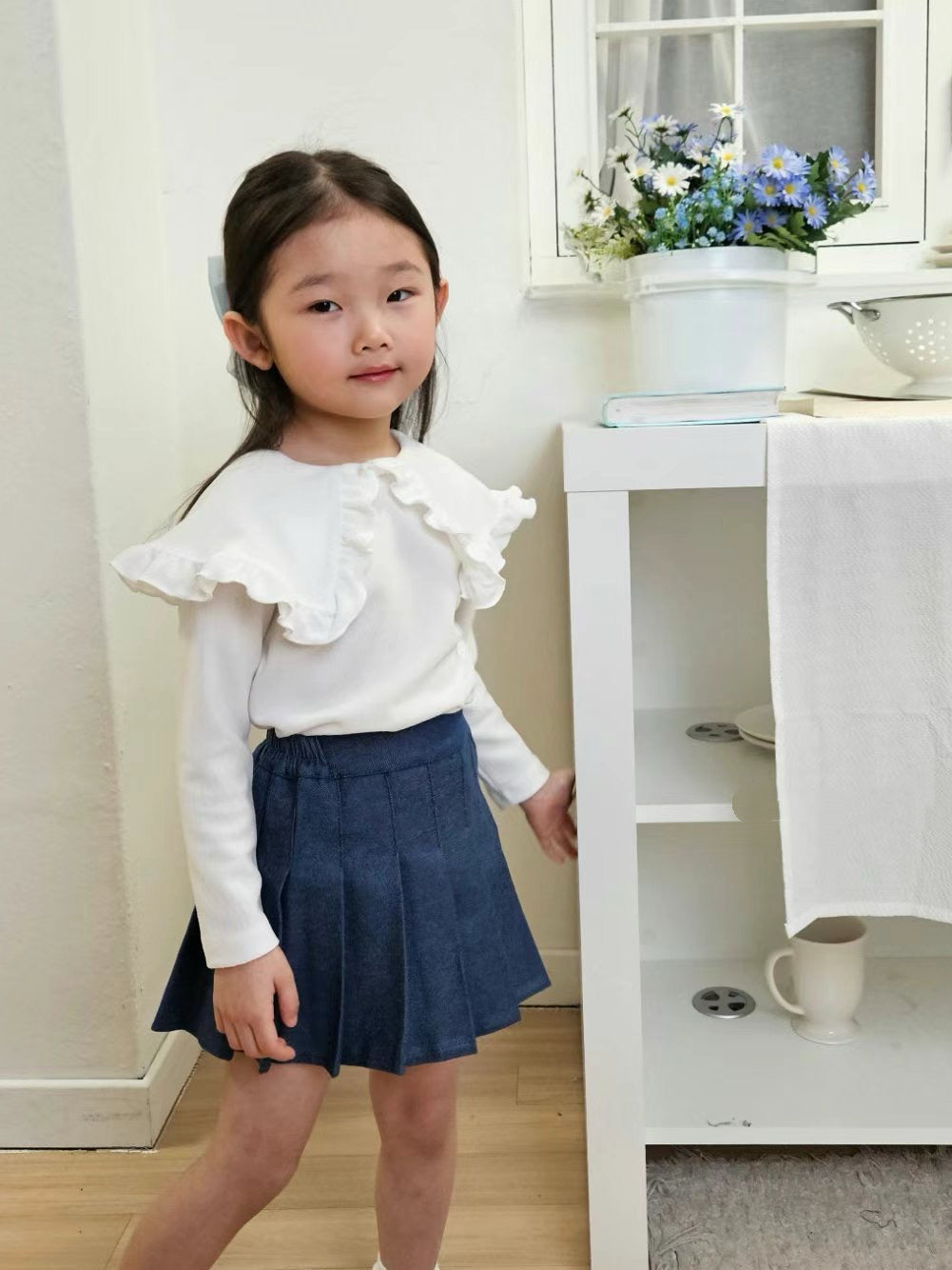 淨色荷葉領長袖上衣🍥