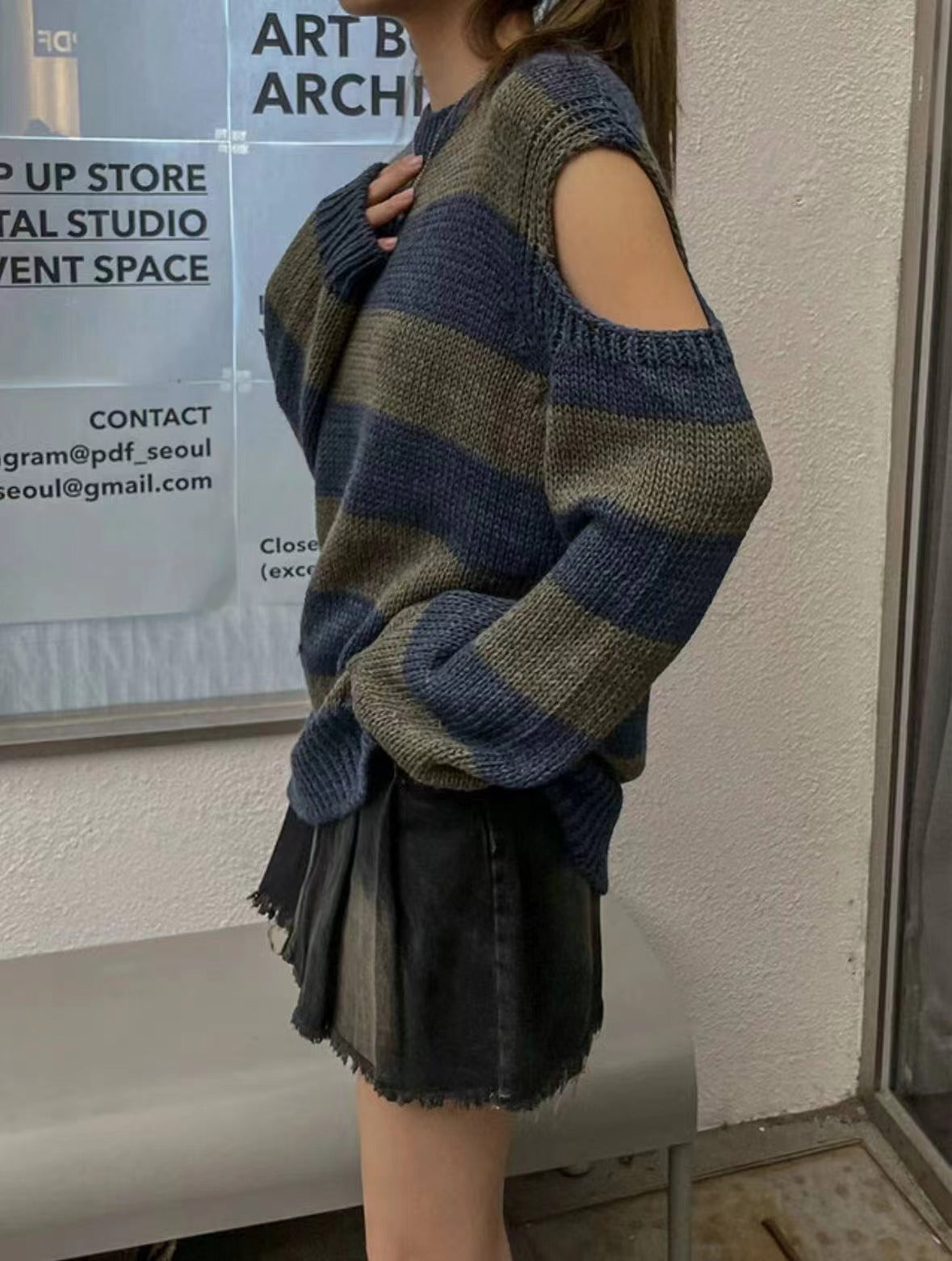 減齡露肩條紋針織衫🍒