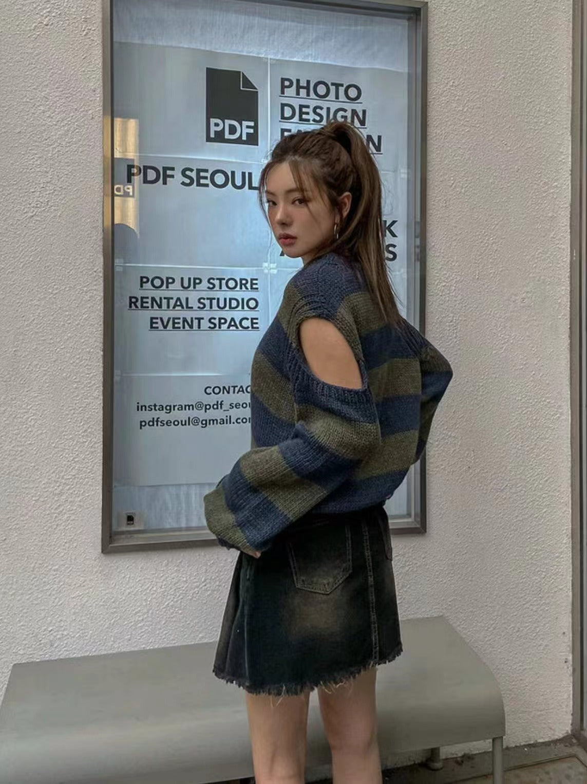 減齡露肩條紋針織衫🍒