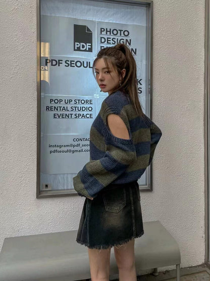 減齡露肩條紋針織衫🍒