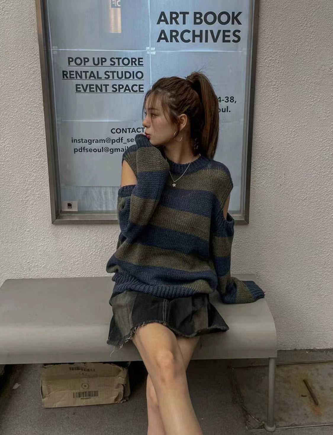 減齡露肩條紋針織衫🍒