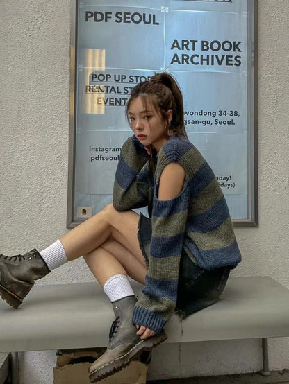 減齡露肩條紋針織衫🍒