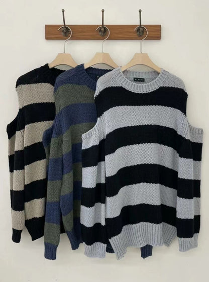 減齡露肩條紋針織衫🍒