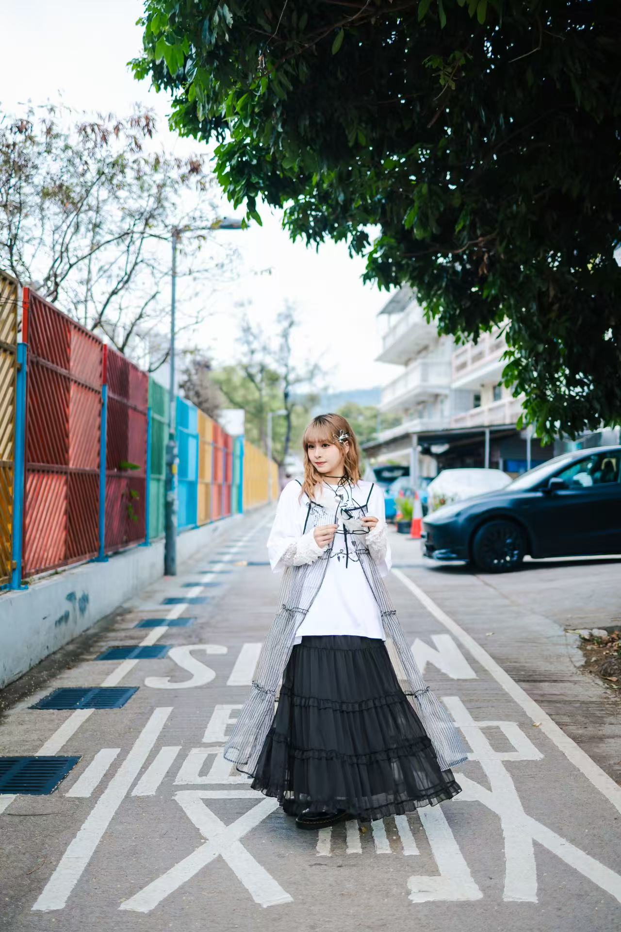 少女日系💖字母花紋拼蕾絲長袖Tee