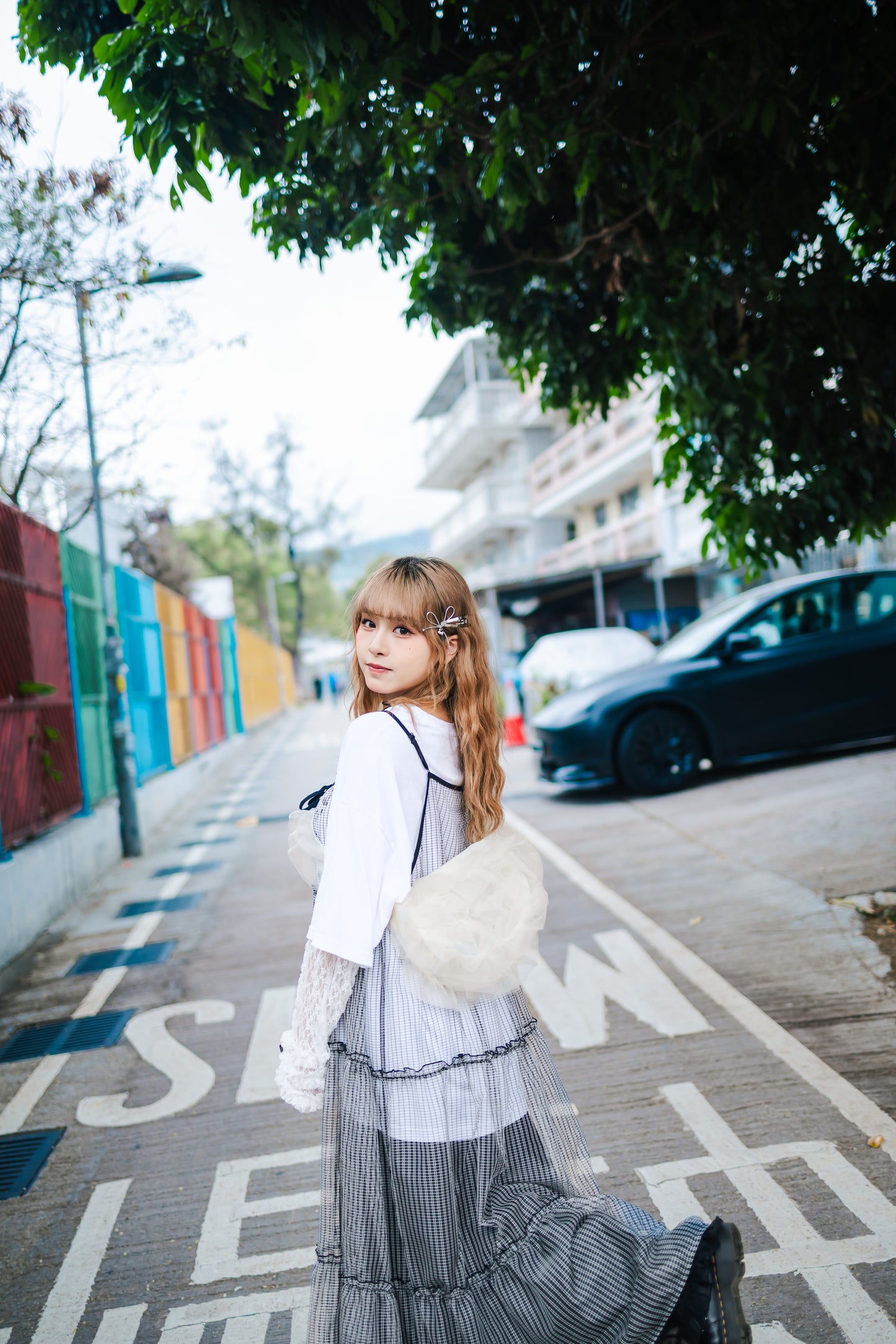 少女日系💖字母花紋拼蕾絲長袖Tee