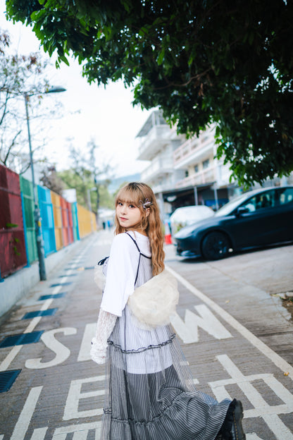 少女日系💖字母花紋拼蕾絲長袖Tee