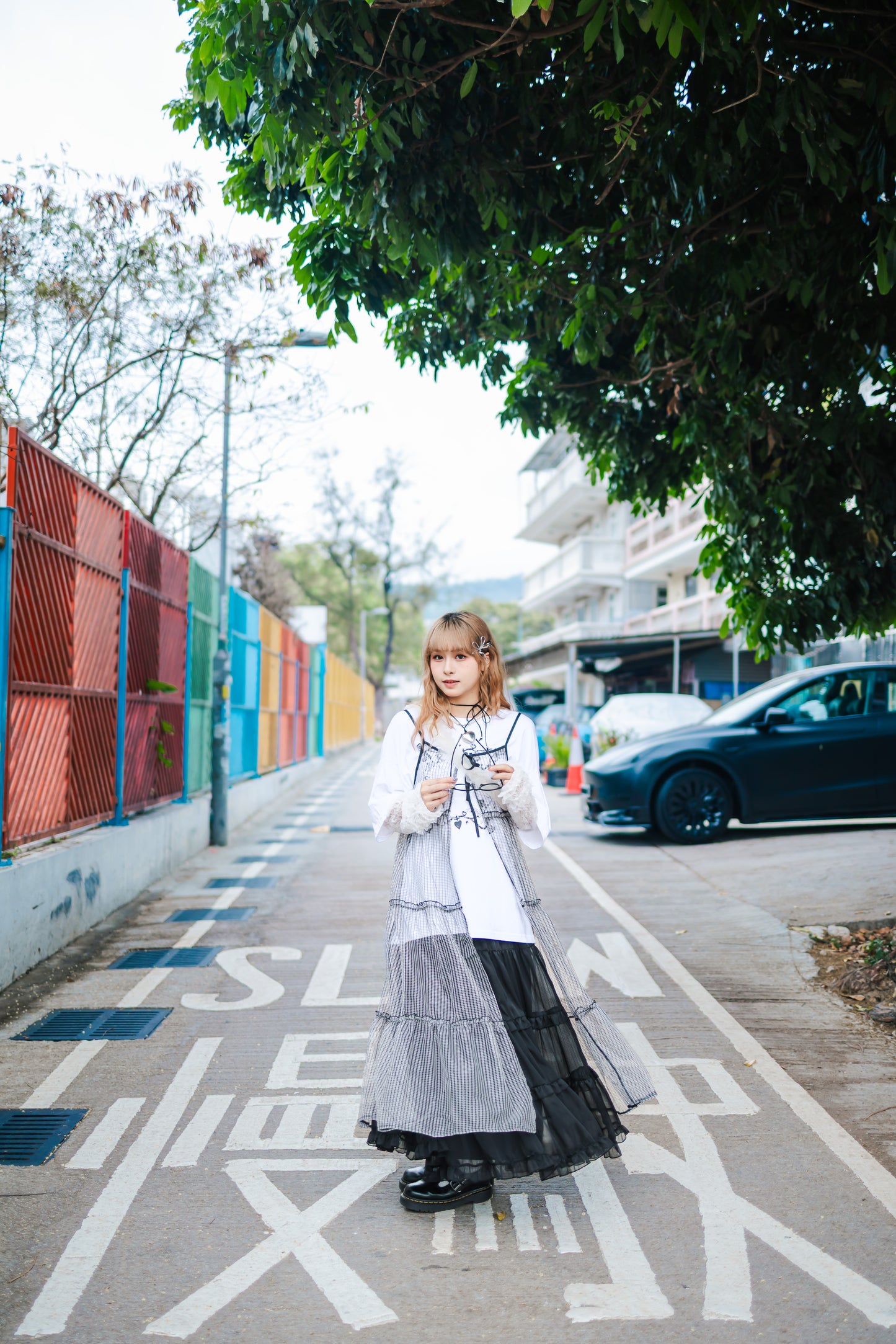 少女日系💖字母花紋拼蕾絲長袖Tee