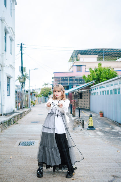 少女日系💖字母花紋拼蕾絲長袖Tee
