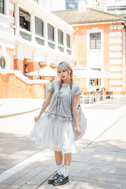 復古拼接格紋短袖上衣🐰