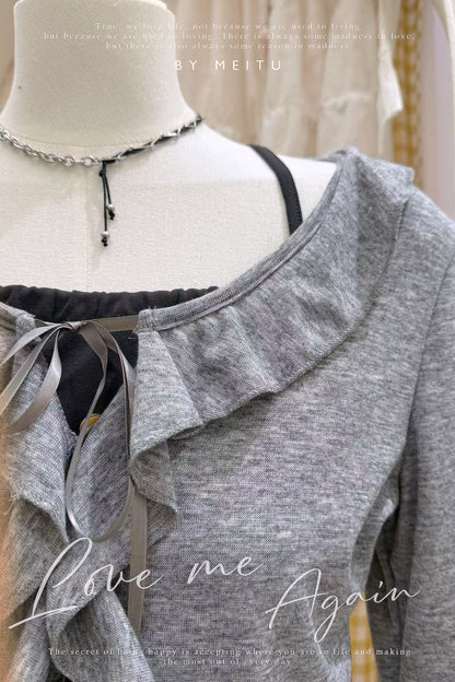 木耳邊上衣長裙套裝 ·͜·♡