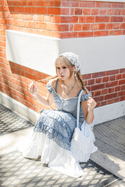 韓系花邊格仔背心🩵